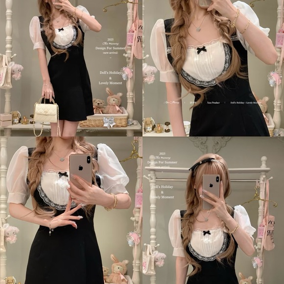Japanese Kawaii Gyaru Black White Lace Ribbon Mini Dress - Picture 1 of 6